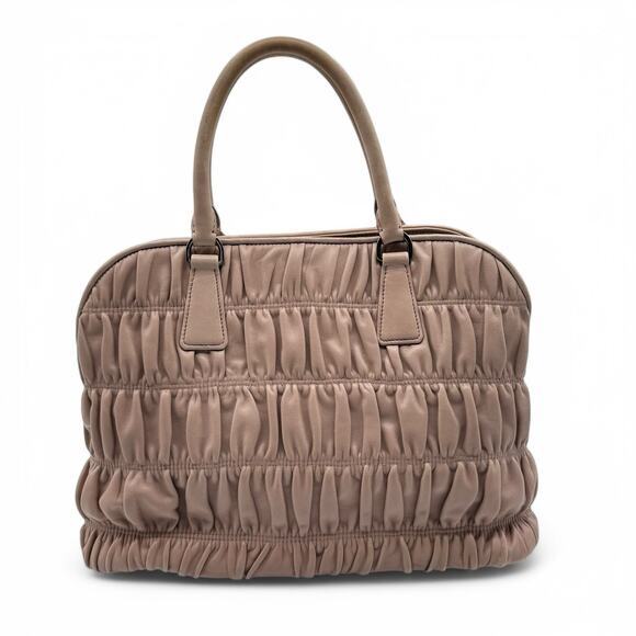 Prada Milano Nappa Gaufre Leather Tote Bag - Ruched Design Beige COA Included - Picture 2 of 12